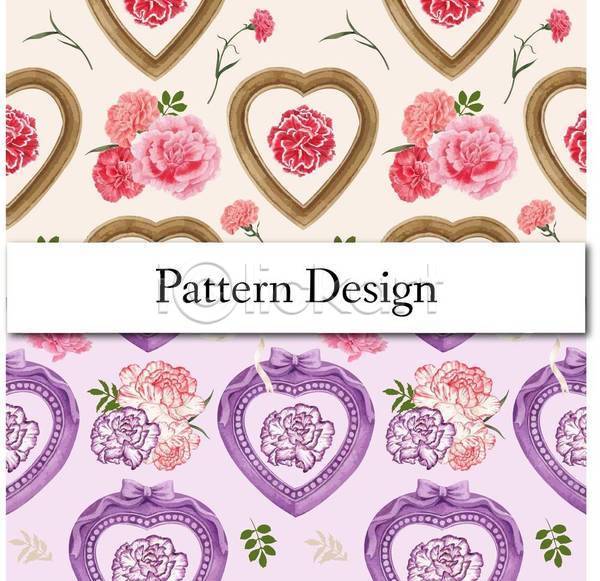 사람없음 EPS 일러스트 해외이미지 꽃 꽃무늬 디자인 보라색 분홍색 수채화(물감) 카네이션 패턴 하트