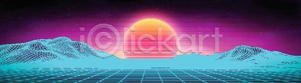 미래 80대 3D EPS 일러스트 해외이미지 가상 게임 과학 네온 도시 디스코 디자인 디지털 백그라운드 복고 사이버 산 스타일 야간 와이어프레임 우주 은하계 음악 일몰 추상 춤 컴퓨터 태양 파도 파티 하늘 해외일러스트 행성
