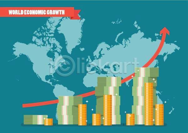 상승 사람없음 EPS 일러스트 해외이미지 경제 그래프 금융 돈다발 동전탑 세계경제 세계지도 지폐 파란색