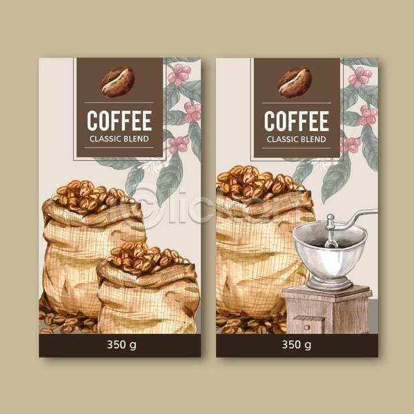 사람없음 EPS 일러스트 해외이미지 그라인더 수채화(물감) 원두 원두봉투 커피나무 커피열매 포대자루 포스터