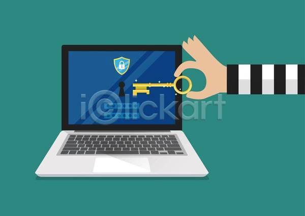 범죄 신체부위 EPS 일러스트 해외이미지 경제 금융 노트북 들기 민트색 방패 손 암호 열쇠 열쇠구멍 인터넷보안 자물쇠 해커 해킹