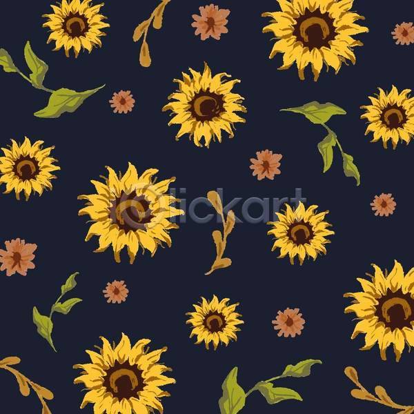 시원함 사람없음 EPS 일러스트 해외이미지 검은색 꽃 꽃무늬 노란색 백그라운드 여름(계절) 잎 줄기 패턴 패턴백그라운드 해바라기