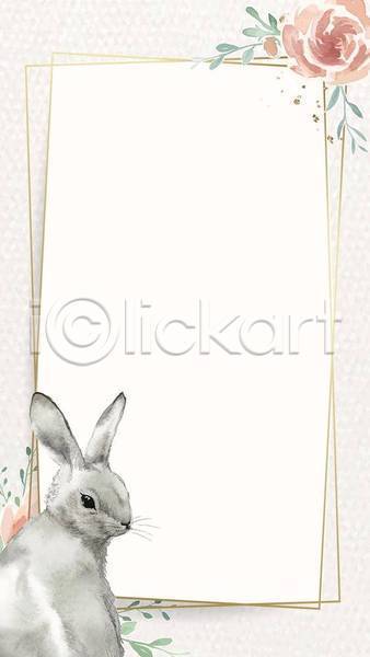사람없음 EPS 일러스트 해외이미지 꽃 디자인 백그라운드 선 수채화(물감) 카피스페이스 토끼 프레임