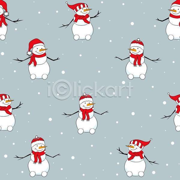 사람없음 JPG 일러스트 해외이미지 눈(날씨) 눈사람 목도리 산타모자 크리스마스 털모자 패턴 패턴백그라운드 회색