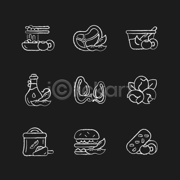 사람없음 EPS 일러스트 해외이미지 검은색 그림 비건 비건음식 식용유 음식 채소 채식주의자 콩고기 콩요리 흰색