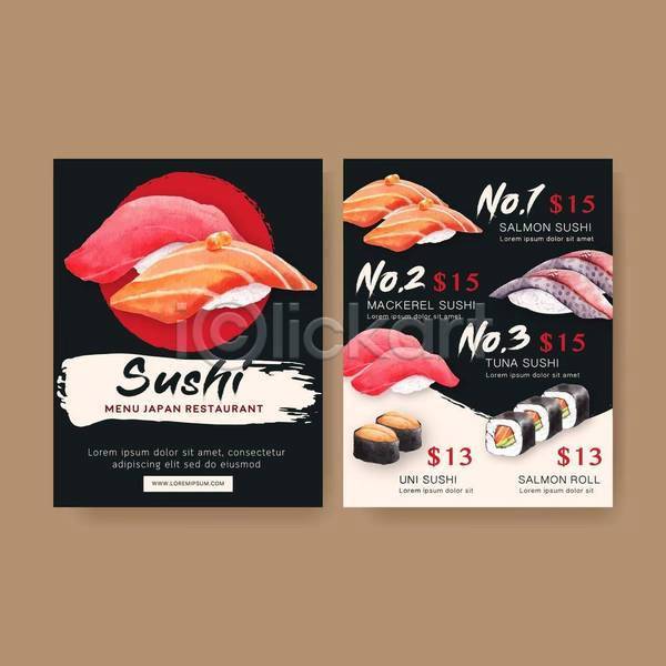 사람없음 EPS 일러스트 해외이미지 검은색 군함말이초밥 롤스시 메뉴판 성게알 연어 일본음식 참치 초밥 포스터