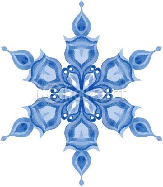 사람없음 EPS 일러스트 해외이미지 겨울 눈꽃무늬 눈송이 디자인 수채화(물감) 엘리먼트 장식 파란색