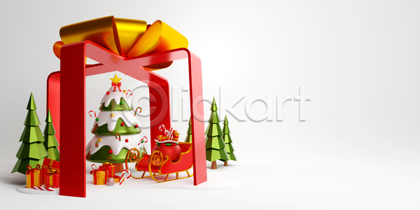 사람없음 3D JPG 디지털합성 포토 해외이미지 나무 리본 보따리 선물상자 썰매 지팡이사탕 크리스마스 크리스마스선물 크리스마스트리