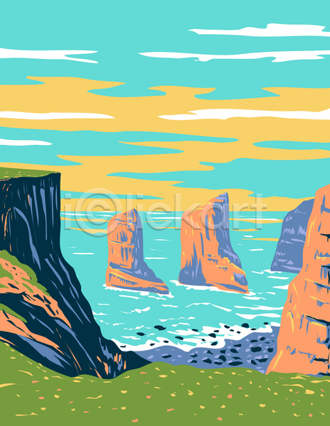 사람없음 JPG 포토 해외이미지 국립공원 그림 바다 바위(돌) 영국 자연 카툰스타일 풍경(경치) 하늘 해변