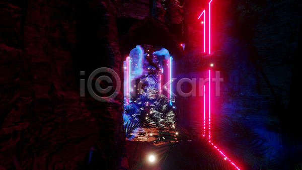 미래 화려 사람없음 3D 디지털합성 포토 해외이미지 공간 네온 디지털 백그라운드 빛 빨간색 사이버 사이버펑크 펑크
