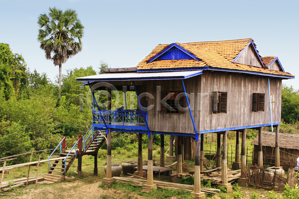 가난 사람없음 JPG 포토 해외이미지 건축양식 마을 목재 아시아 오두막 작음 전통 주택 캄보디아 협상