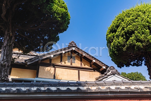 사람없음 JPG 로우앵글 포토 고건축 관광지 국내여행 군산 군산신흥동일본식가옥 나무 야외 주간 풍경(경치) 하늘