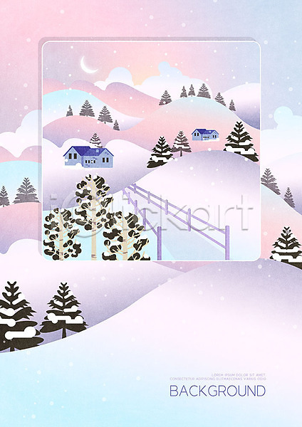 따뜻함 사람없음 PSD 일러스트 프레임일러스트 겨울 겨울배경 나무 눈(날씨) 마을 백그라운드 설원 자작나무 주택 초원(자연) 풍경(경치) 프레임