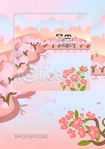 따뜻함 사람없음 PSD 일러스트 프레임일러스트 백그라운드 벚꽃 봄 봄배경 분홍색 풍경(경치) 프레임 호수