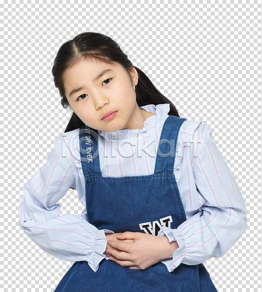 10대 사람 소녀(어린이) 소녀한명만 어린이 여자 초등학생 한국인 한명 PNG 앞모습 편집이미지 건강관리 누끼 배(신체부위) 배탈 복통 상반신 편집소스