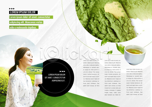 20대 사람 성인 성인여자한명만 여자 한국인 한명 PSD 템플릿 나뭇잎 내지 녹차 녹차가루 리플렛 말차 북디자인 북커버 차(음료) 초록색 출판디자인 팜플렛 표지디자인