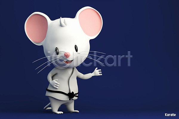 경쟁 귀여움 즐거움 사람없음 3D PSD 디지털합성 편집이미지 2020년 3D캐릭터 가라테 경자년 남색 동물캐릭터 백그라운드 스포츠 올림픽 쥐 쥐띠 쥐캐릭터 편집 한마리 흰쥐
