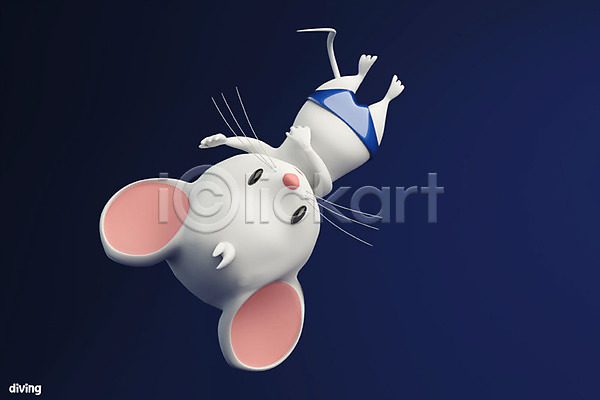 경쟁 귀여움 즐거움 사람없음 3D PSD 디지털합성 편집이미지 2020년 3D캐릭터 경자년 남색 다이빙 동물캐릭터 백그라운드 스포츠 올림픽 쥐 쥐띠 쥐캐릭터 편집 한마리 흰쥐