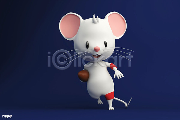 경쟁 귀여움 즐거움 사람없음 3D PSD 디지털합성 편집이미지 2020년 3D캐릭터 경자년 남색 동물캐릭터 럭비 럭비공 백그라운드 스포츠 올림픽 쥐 쥐띠 쥐캐릭터 편집 한마리 흰쥐
