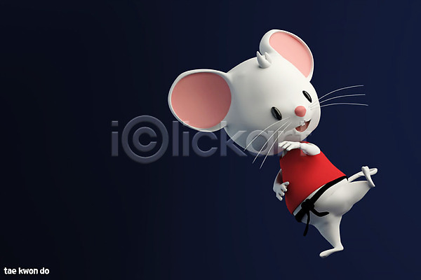 경쟁 귀여움 즐거움 사람없음 3D PSD 디지털합성 편집이미지 2020년 3D캐릭터 경자년 남색 동물캐릭터 백그라운드 스포츠 올림픽 쥐 쥐띠 쥐캐릭터 태권도 편집 한마리 흰쥐