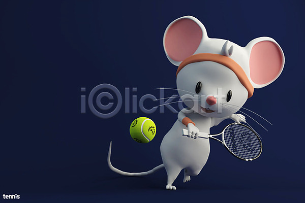 경쟁 귀여움 즐거움 사람없음 3D PSD 디지털합성 편집이미지 2020년 3D캐릭터 경자년 남색 동물캐릭터 백그라운드 스포츠 올림픽 쥐 쥐띠 쥐캐릭터 테니스 테니스공 테니스라켓 편집 한마리 흰쥐