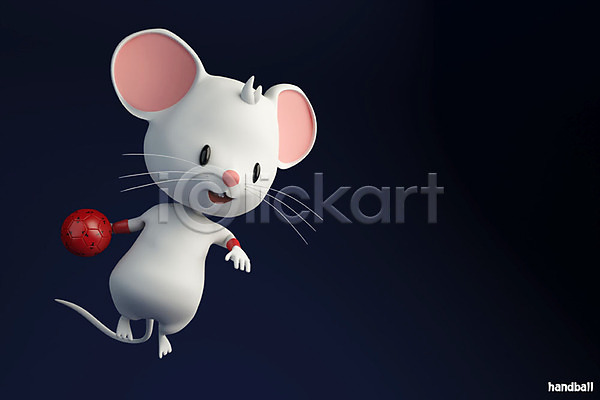 경쟁 귀여움 즐거움 사람없음 3D PSD 디지털합성 편집이미지 2020년 3D캐릭터 경자년 남색 동물캐릭터 백그라운드 스포츠 올림픽 쥐 쥐띠 쥐캐릭터 편집 한마리 핸드볼 흰쥐