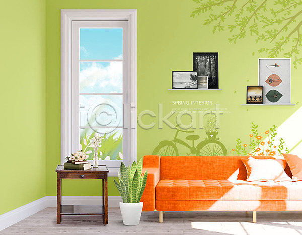 따뜻함 사람없음 PSD 편집이미지 가구 나뭇잎 봄 봄맞이 산뜻 액자 의자 인테리어 창문 초록색 화분