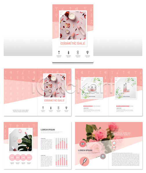 사람없음 INDD ZIP 인디자인 템플릿 꽃 꽃잎 봄 분홍색 뷰티 세일 연분홍색 잎 장미 팜플렛 화장용품 화장품