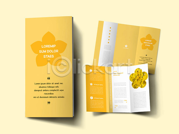 사람없음 INDD ZIP 인디자인 템플릿 3단접지 개나리 꽃 내지 노란색 리플렛 봄 팜플렛 표지 표지디자인