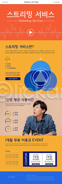 20대 남자 성인 성인남자한명만 한국인 한명 PSD ZIP 뉴스레터 웹템플릿 템플릿 감상 듣기 서비스 스트리밍 음악 음악감상 이어폰 쿠폰