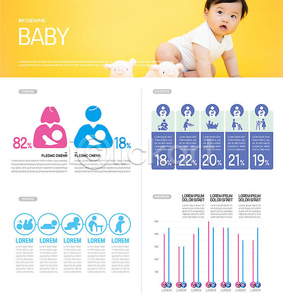 성장 남자아기한명만 사람모양 아기 한국인 한명 AI(파일형식) 일러스트 그래프 돌봄 육아 인포그래픽