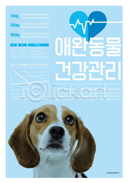 사람없음 AI(파일형식) 템플릿 강아지 건강관리 반려 반려동물 심장 포스터 포스터템플릿 하늘색 하트 한마리