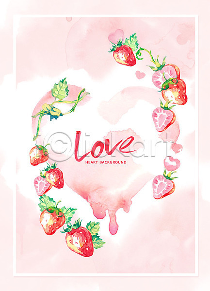 사랑 사람없음 PSD 일러스트 글자캘리그라피 데이이벤트 딸기 백그라운드 분홍색 수채화(물감) 이벤트 프레임 하트 하트백그라운드