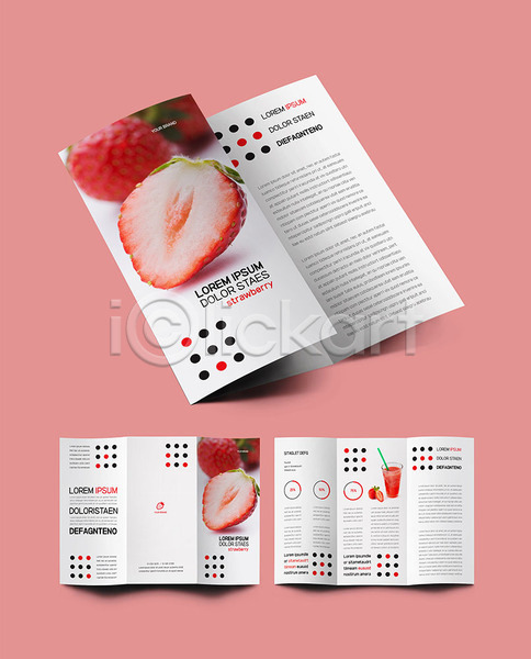 사람없음 INDD ZIP 인디자인 템플릿 과일 그래프 딸기 딸기주스 리플렛 빨간색 원형 음료 통계 팜플렛