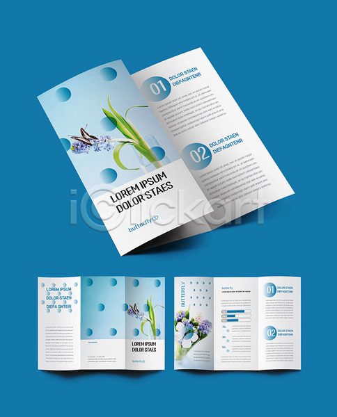 사람없음 INDD ZIP 인디자인 템플릿 곤충 그래프 꽃 나비 리플렛 식물 정보 통계 파란색 팜플렛