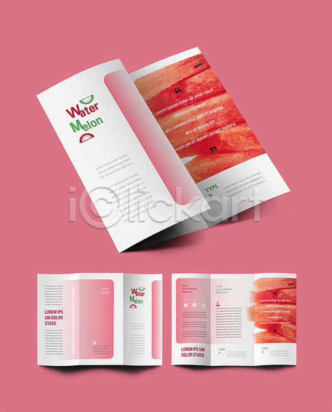 사람없음 INDD ZIP 인디자인 템플릿 과일 그래픽 리플렛 분홍색 수박 여름음식 정보 팜플렛