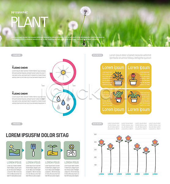 사람없음 AI(파일형식) 일러스트 그래프 꽃 나무 민들레 새싹 식물 인포그래픽 자연 초록색 초원(자연) 화분
