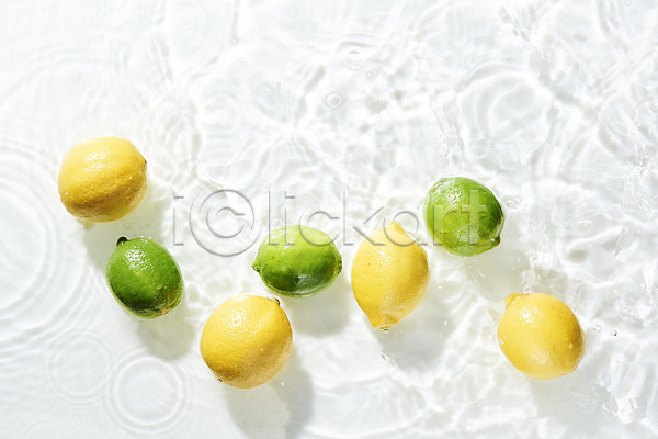 사람없음 JPG 포토 하이앵글 과일 라임 레몬 물 물결 스튜디오촬영 실내 싱그러움 여러개 오브젝트 플랫레이 흰배경 흰색