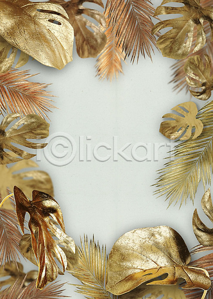 사람없음 3D PSD 편집이미지 금박 금색 금속 나뭇잎 백그라운드 식물 잎 프레임 황금
