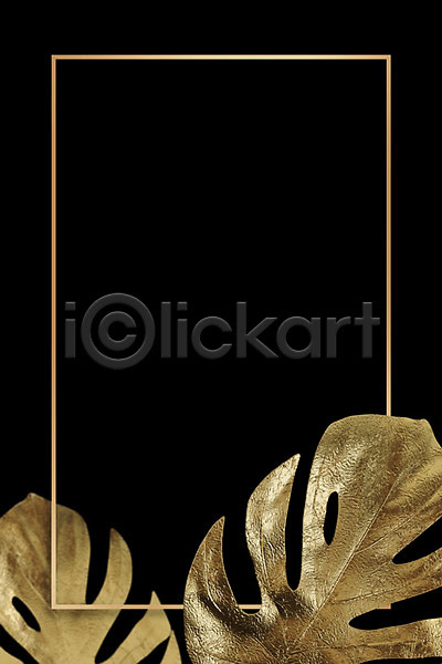 사람없음 3D PSD 편집이미지 금박 금색 금속 나뭇잎 몬스테라 백그라운드 사각프레임 식물 잎 프레임 황금
