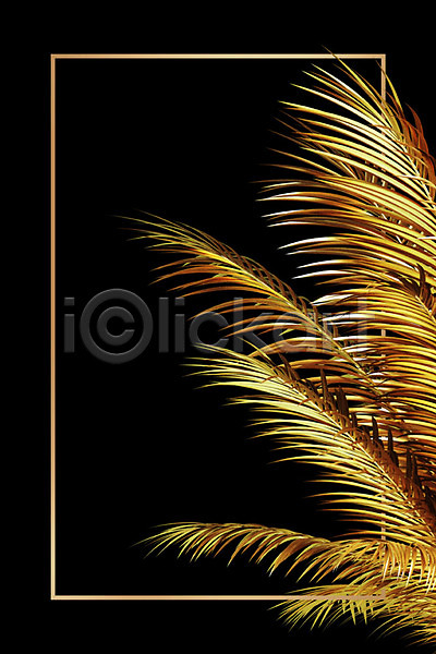 사람없음 3D PSD 편집이미지 금박 금색 금속 나뭇잎 백그라운드 사각프레임 식물 잎 프레임 황금