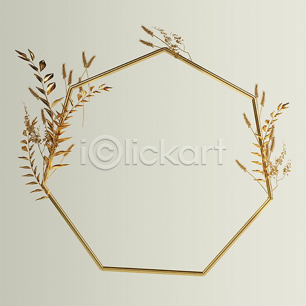 사람없음 3D PSD 편집이미지 금박 금색 금속 꽃 나뭇잎 다각형 백그라운드 벼 식물 잎 프레임 황금