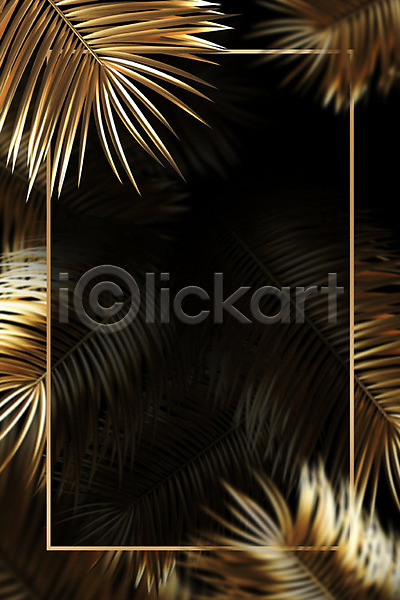 사람없음 3D PSD 편집이미지 금박 금색 금속 나뭇잎 백그라운드 사각프레임 식물 잎 프레임 황금