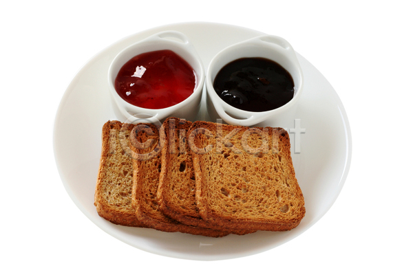 사람없음 JPG 포토 해외이미지 과일잼 그릇 딸기잼 식빵 실내 접시 토스트 흰배경
