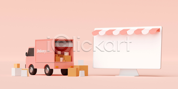 휴식 사람없음 3D JPG 포토 해외이미지 모니터 배송 분홍색 상자 쇼핑 쇼핑백 온라인쇼핑 탑차 택배 트럭