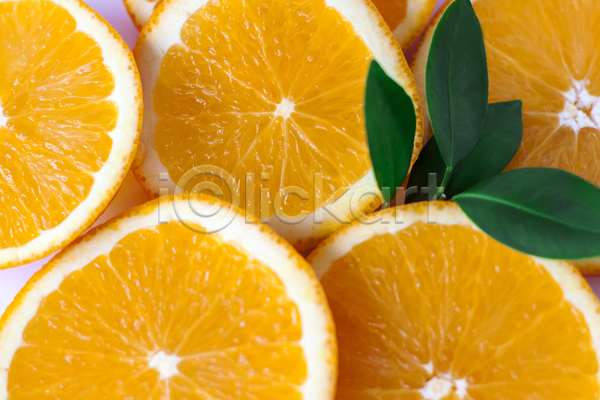 사람없음 JPG 포토 해외이미지 단면 비타민C 오렌지 잎 조각