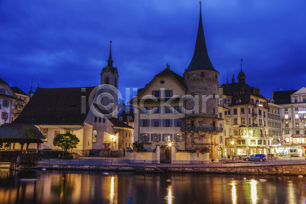 사람없음 JPG 포토 해외이미지 강 도시 도시풍경 빛 스위스 야간 야경 야외 유럽 유럽건축
