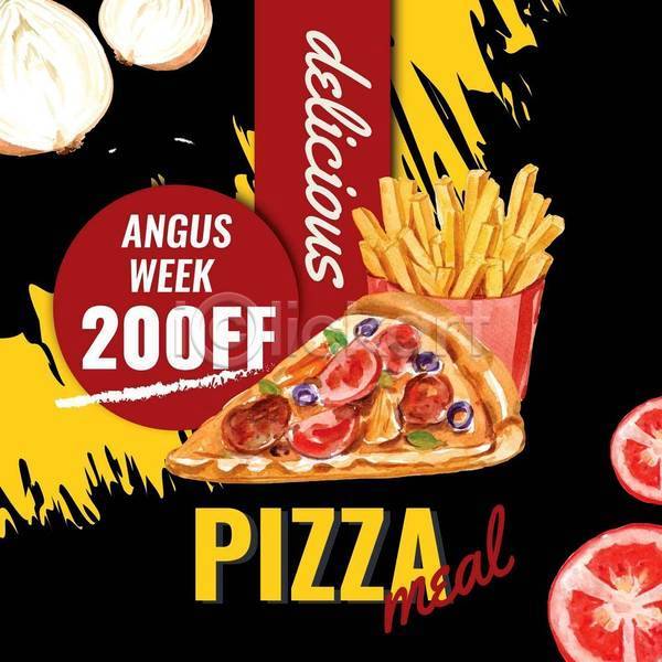 사람없음 EPS 일러스트 해외이미지 감자튀김 검은색 단면 세일 양파 타이포그라피 토마토 포스터 피자 피자조각