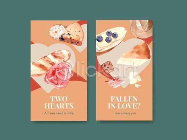 사람없음 EPS 일러스트 해외이미지 디저트 메뉴판 버터 빵 주황색 치즈 치즈케이크 포스터 하트 햄