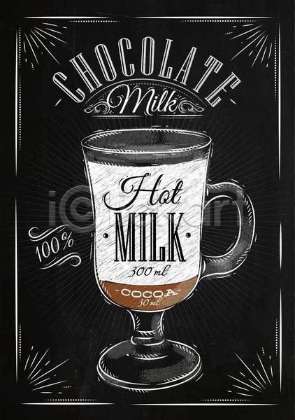 사람없음 EPS 일러스트 해외이미지 낙서 레시피 메뉴 비율 사각형 영어 우유 잔 초콜릿 타이포그라피 포스터 프레임